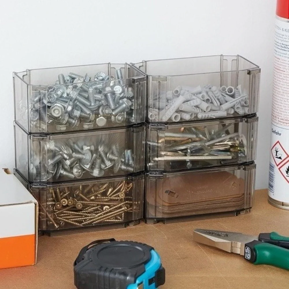 Clear Stackable Storage Drawer Organizers Bins Makeup Craft Office 12 pack‎